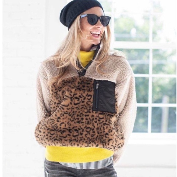 Rails Saga Fleece Leopard color block pull-over jacket Medium - Picture 2 of 5